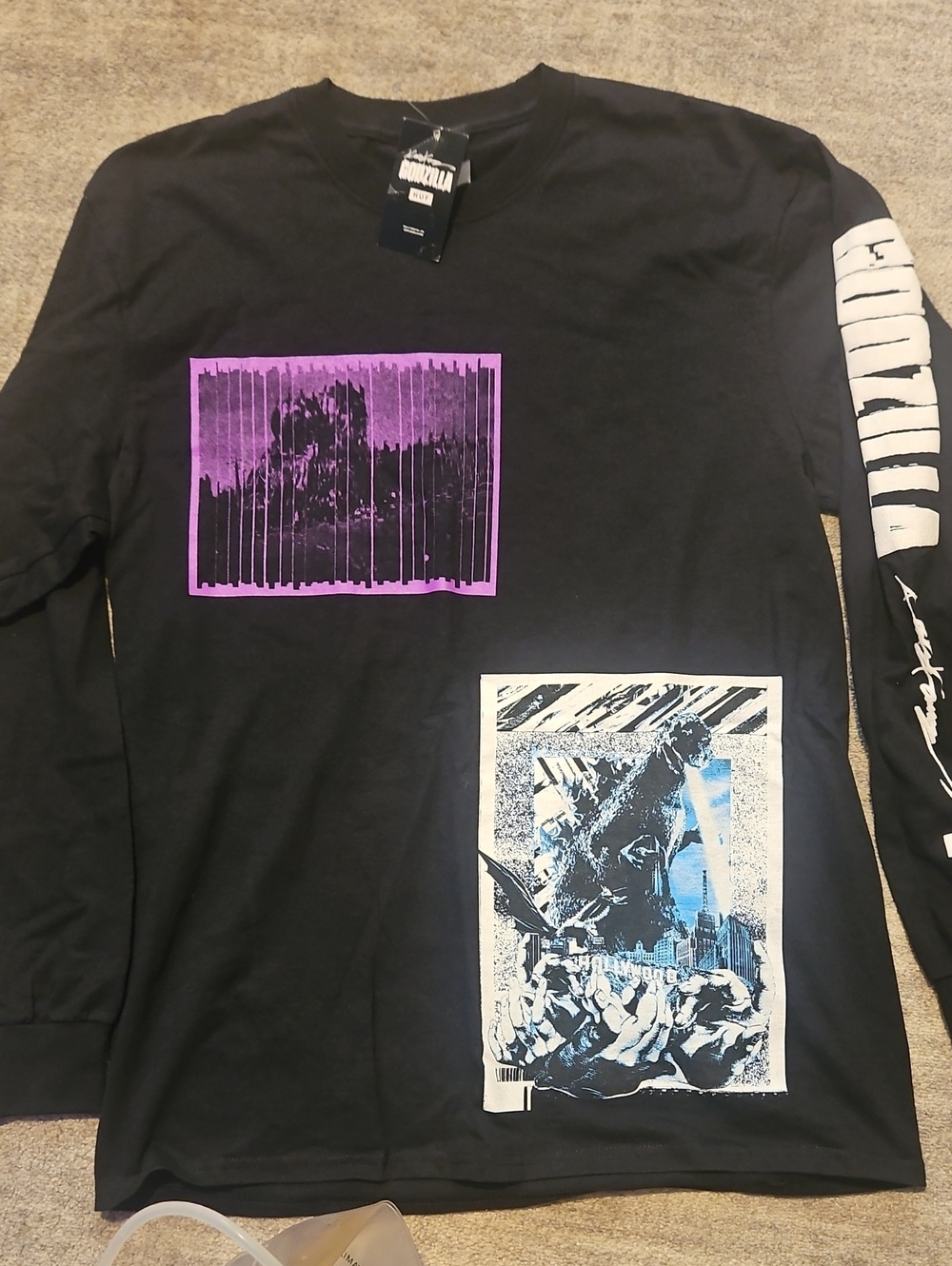 HUF Black Long Sleeve Tee with Purple and Blue Graphics